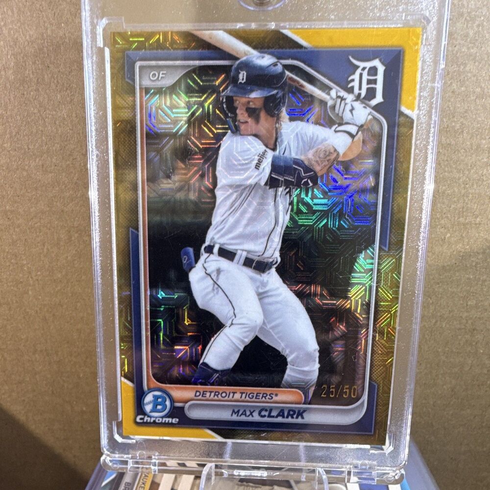 2024 Topps Bowman Chrome Prospects Max Clark RC #BCP-195 Gold Mojo /50 Tigers